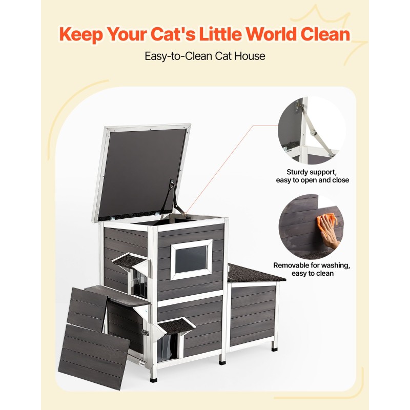 Puinen kaksikerroksinen ulkokissatalo massiivisesta kuusipuusta kolmelle kissalle asfalttihuopakatto korotettu pohja