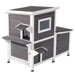 Puinen kaksikerroksinen ulkokissatalo massiivisesta kuusipuusta kolmelle kissalle asfalttihuopakatto korotettu pohja