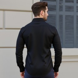 Pitkähihainen miesten kauluspaita puuvillasekoite rypistymätön maltillisesti kapea istuvuus musta keskikoko