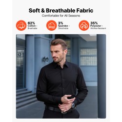 Miesten pitkähihainen kauluspaita puuvillasekoite musta koko L rypistymistä hylkivä joustava