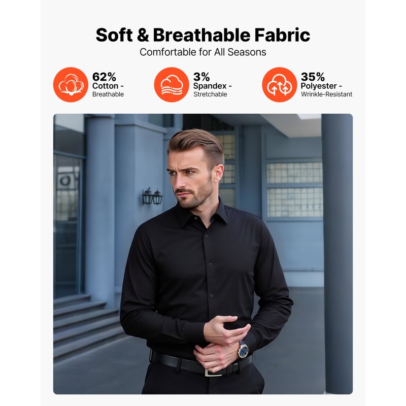 Miesten pitkähihainen kauluspaita puuvillasekoite musta koko L rypistymistä hylkivä joustava