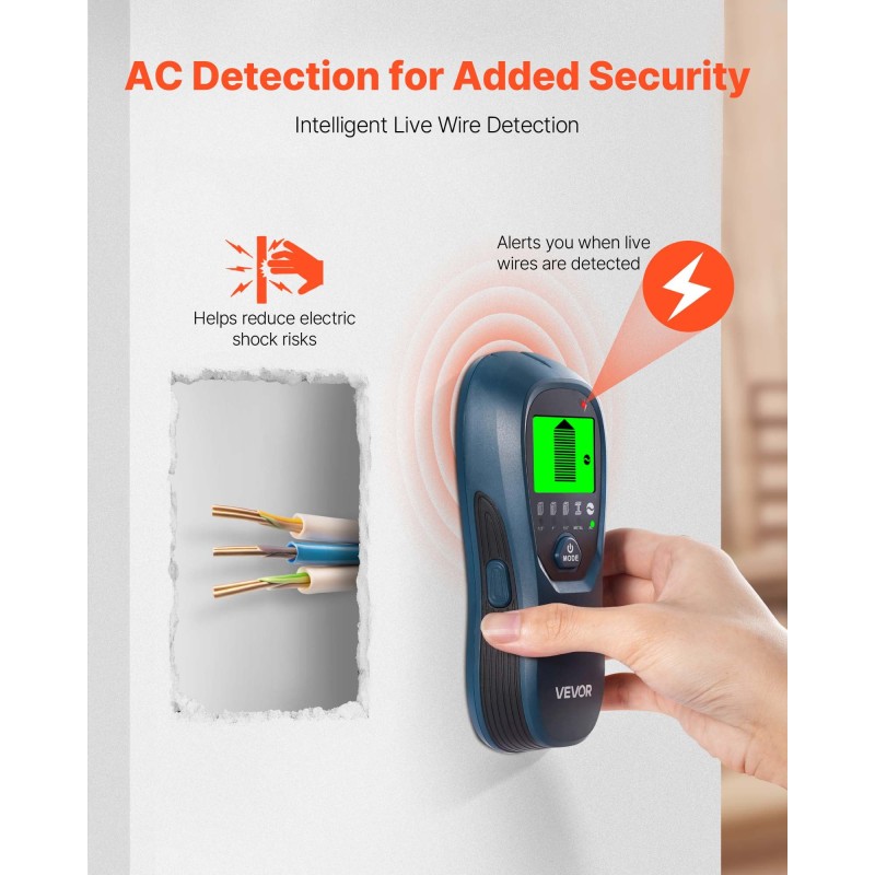 5-tilainen seinäskanneri taustavalaistu näyttö tunnistaa puu- ja metallirangat sekä sähköjohdot