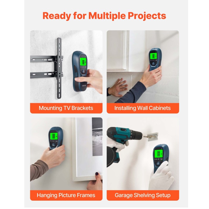 5-tilainen seinäskanneri taustavalaistu näyttö tunnistaa puu- ja metallirangat sekä sähköjohdot