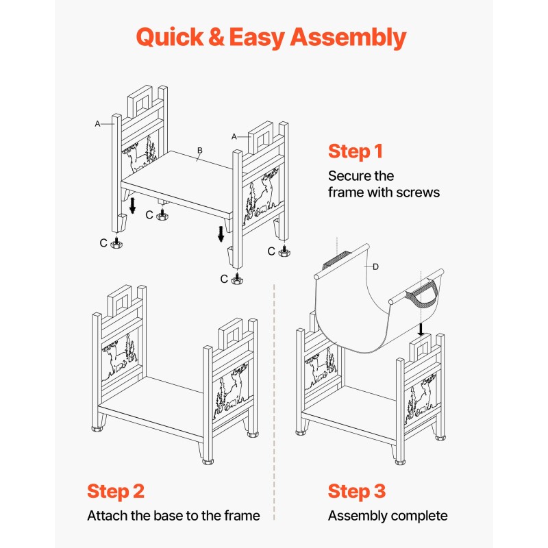 Halkoteline sisäkäyttöön jauhemaalattua Q195-terästä 45 cm leveä irrotettava 600D kangaskassi