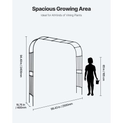 Puutarhakaari galvanoitua terästä 2400×2500×400 mm musta suurille köynnöksille