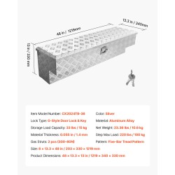 Alumiininen työkaluarkku 101 l lava-autoon hopea 1219 x 340 x 330 mm