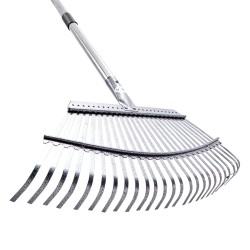 Lehtiharava ruostumattomasta teräksestä 25 metallipiikkiä 465 mm haravapää säädettävä varsi