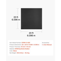 EPDM-kattorulla 1,14 mm 6,1 m x 6,1 m musta vedeneristykseen