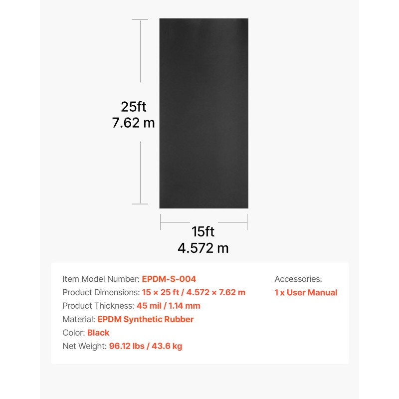 Kattorulla EPDM-kumi 45 mil 4,57 x 7,62 m vedeneristykseen