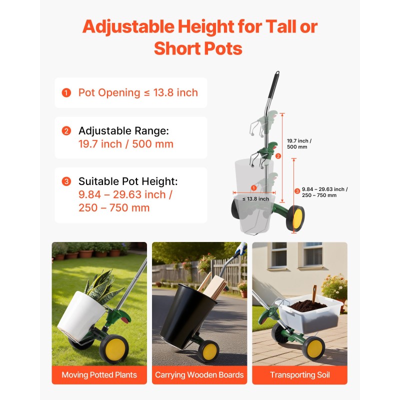 Ruukkujen siirtovaunu muovi ja nikkelöity teräsputki 65 kg kantokyky säädettävä tartunta