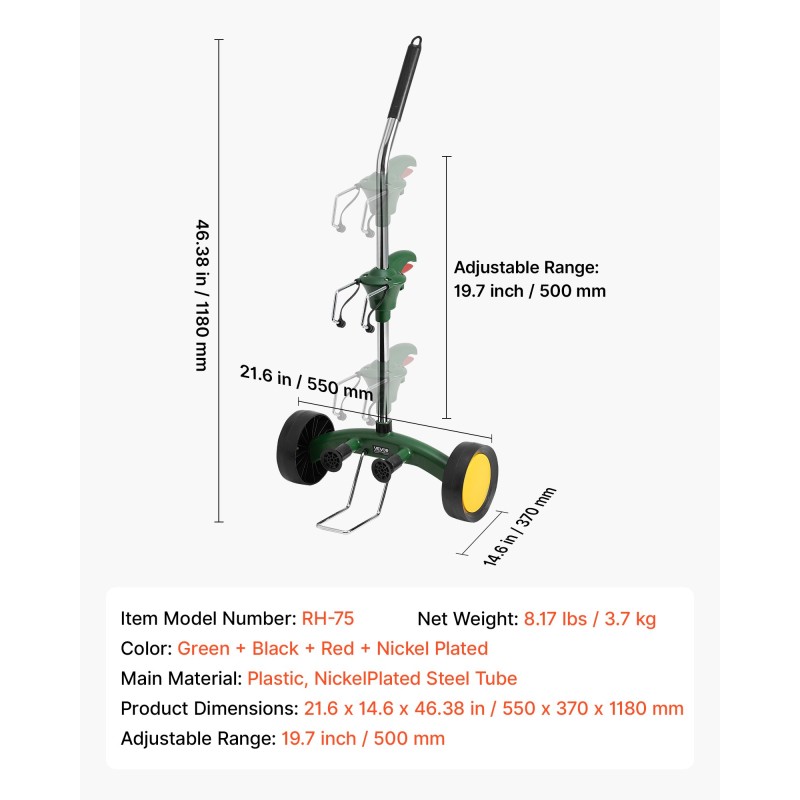 Ruukkujen siirtovaunu muovi ja nikkelöity teräsputki 65 kg kantokyky säädettävä tartunta