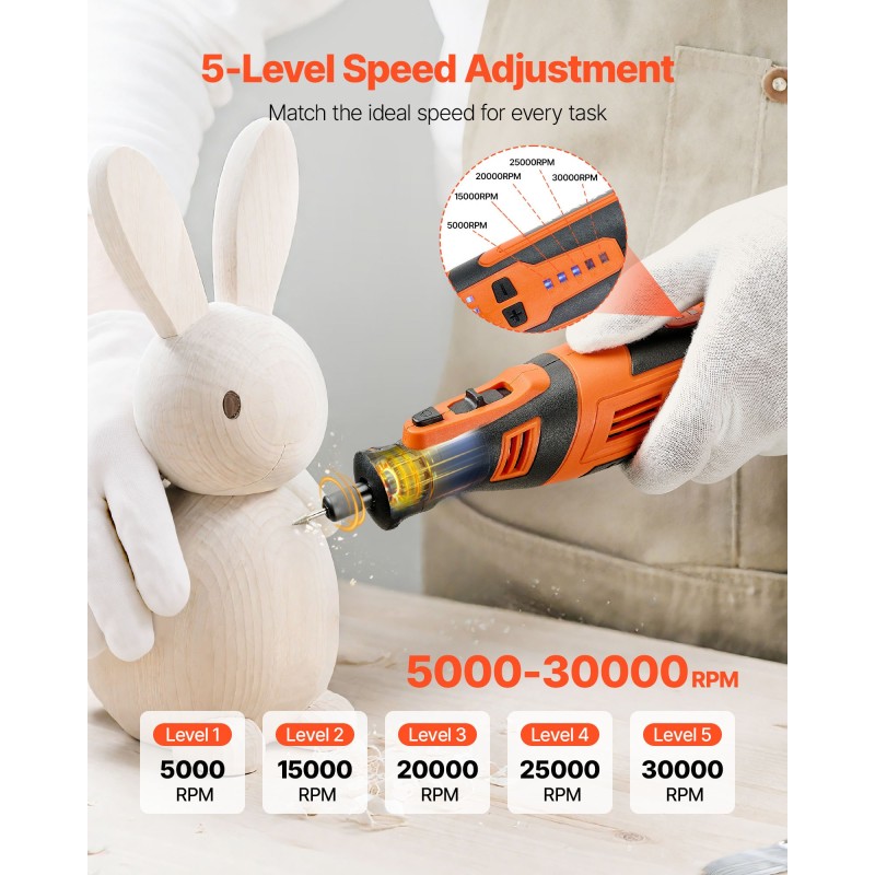 Akkukäyttöinen monitoimityökalu 136-osainen 8 V 5-portainen nopeudensäätö