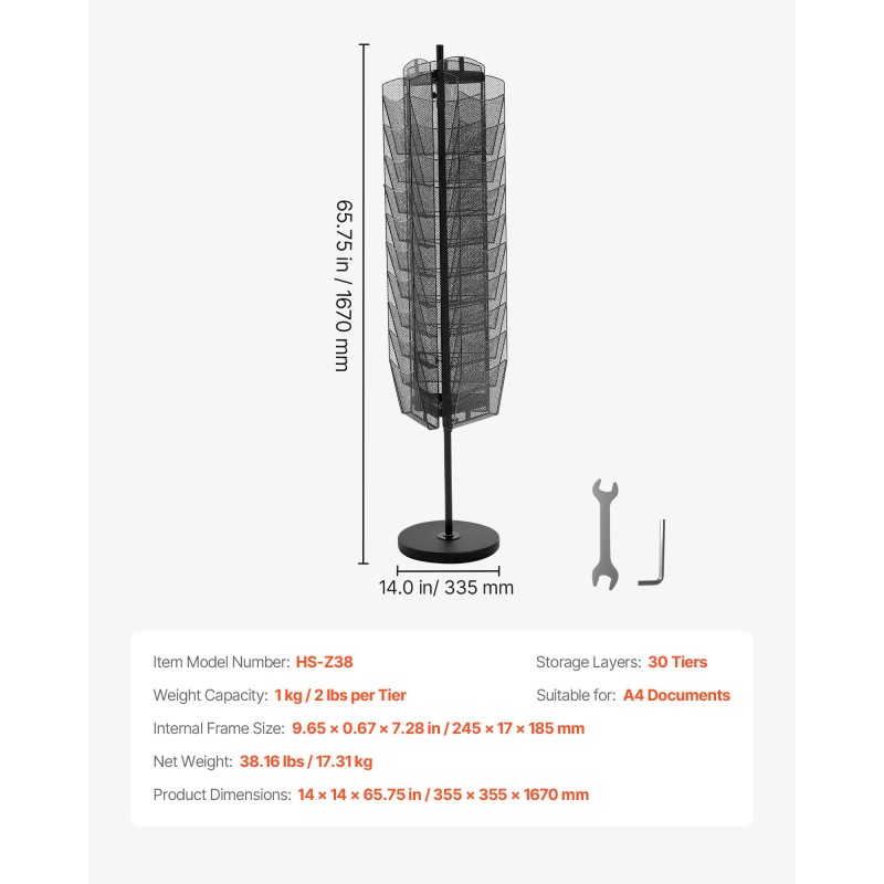 Pyörivä metallinen esiteteline 30 lokeroa A4-asiakirjoille kolmisivuinen
