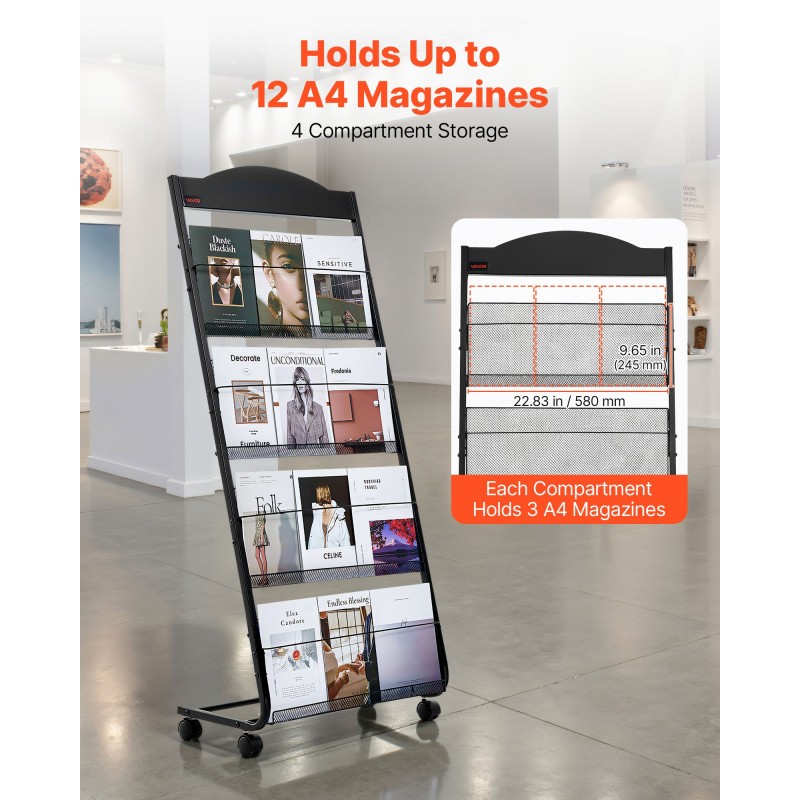 Esiteteline 4-tasoinen A4 pyörillä lattiamalli lisäsäilytystasolla