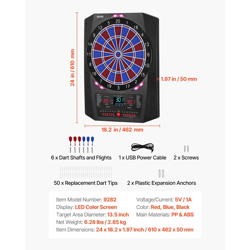Elektroninen tikkataulu värillisellä LED-näytöllä PP- ja ABS-muovia 45 peliä 8 pelaajalle