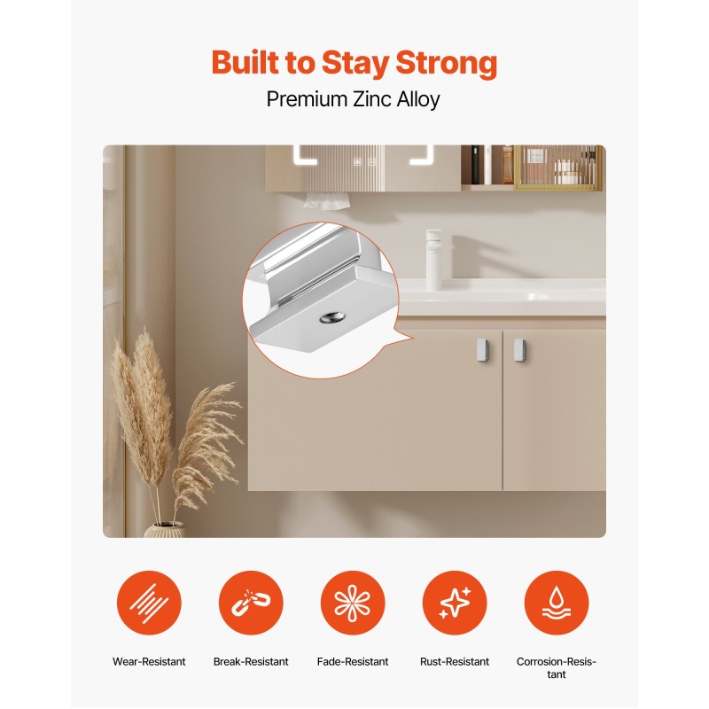 Kaapin ja laatikon suorakulmaiset nupit 10 kappaletta sinkkiseos kromi