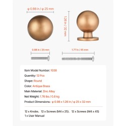 Kaapin pyöreät vetonupit 12 kpl sinkkiseos antiikkimessinki mitat 25 x 32 mm
