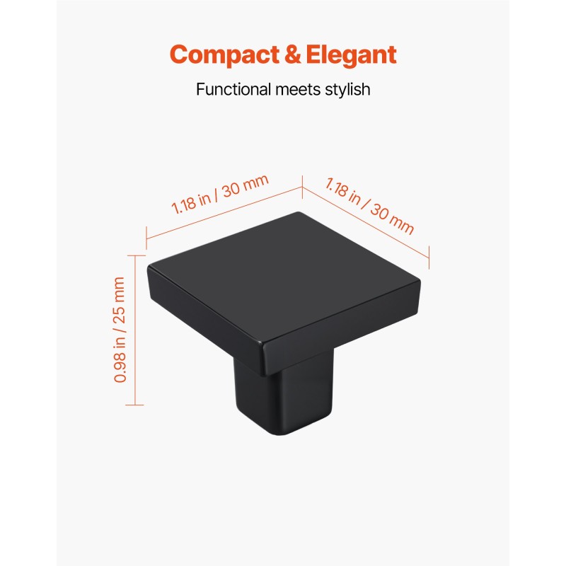 Kaapin nupit sinkkiseos neliö 30x30 mm 10 kpl musta