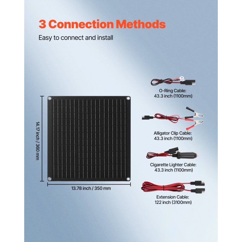 Aurinkopaneelilaturi 20 watin 12 voltin yksikiteinen pii IP67-luokiteltu säänkestävä akkujen ylläpitolataukseen