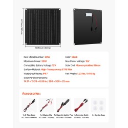 Aurinkopaneelilaturi 20 watin 12 voltin yksikiteinen pii IP67-luokiteltu säänkestävä akkujen ylläpitolataukseen