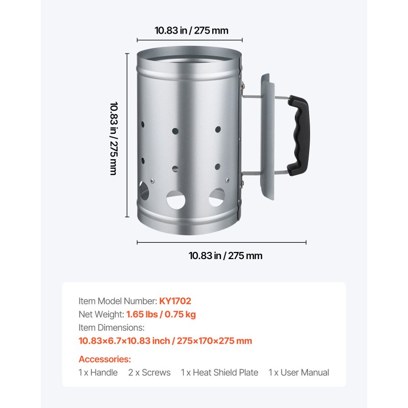 Hiilipiippusytytin paksu teräs galvanoitu pinta PE-kahva lämpösuojalla 1,8 kg