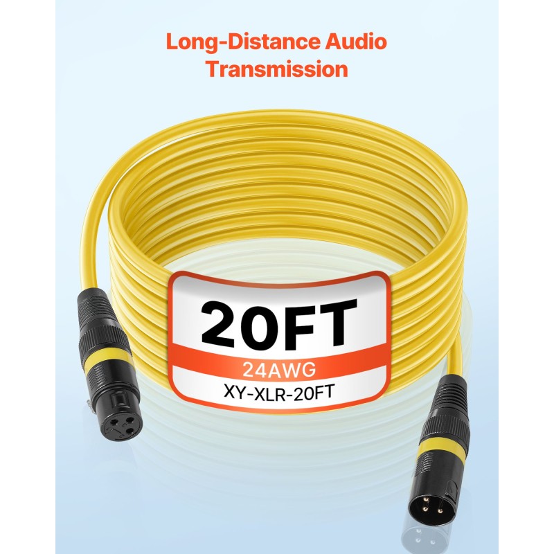 XLR-mikrofonikaapelit 6,1 m 6 kpl häiriösuojatut 3-nastaiset kullatut liittimet