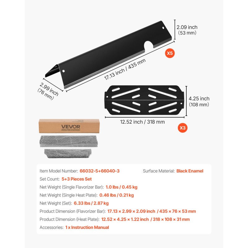 Posliiniemaloidusta teräksestä valmistetut flavorizer-tangot ja lämmönjakolevyt Weber Genesis II grilleihin