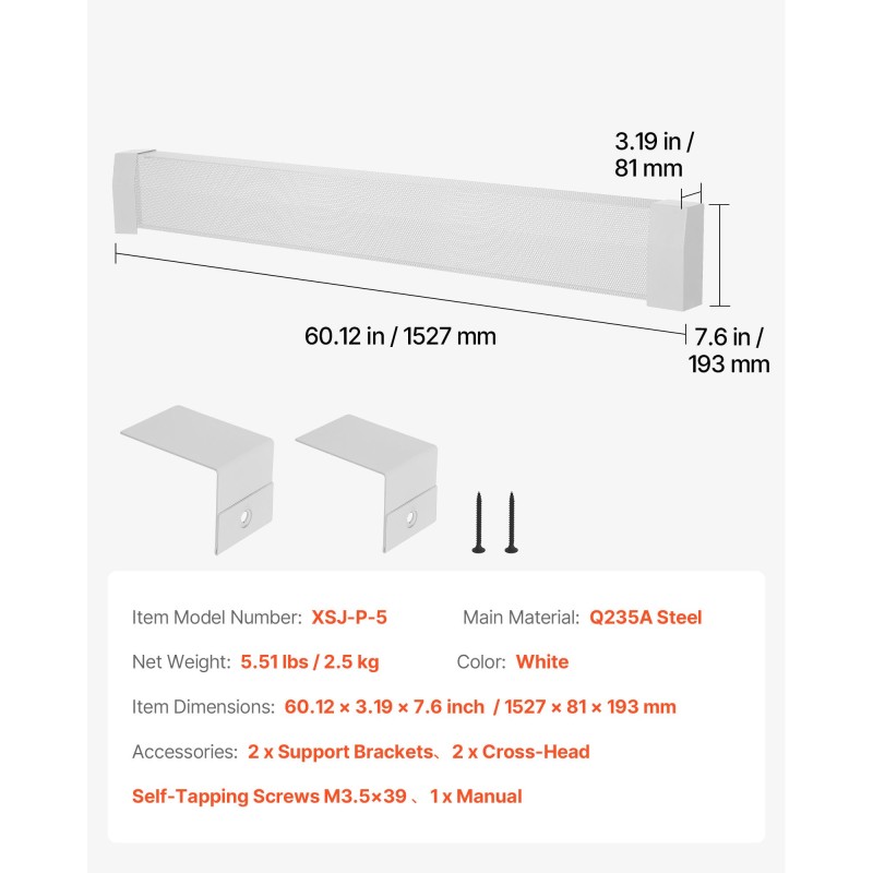 Jalkalistan lämmittimen suojus teräs jauhemaalattu 1527 mm valkoinen