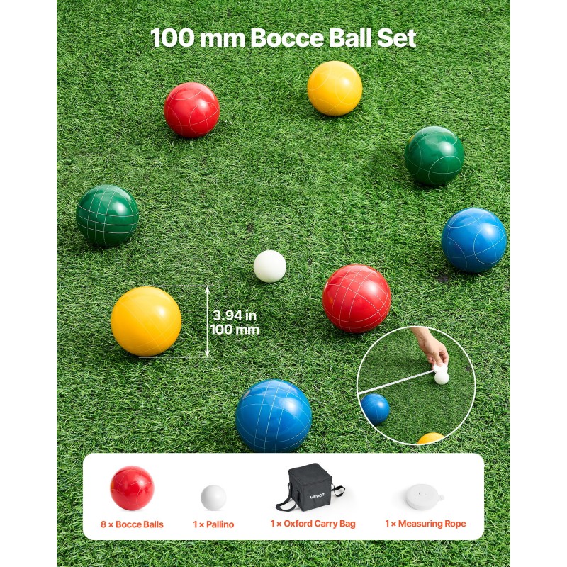 Bocce-pallot 100 mm polyesterihartsiset 8 kpl ja pallino kantolaukulla ulkokäyttöön