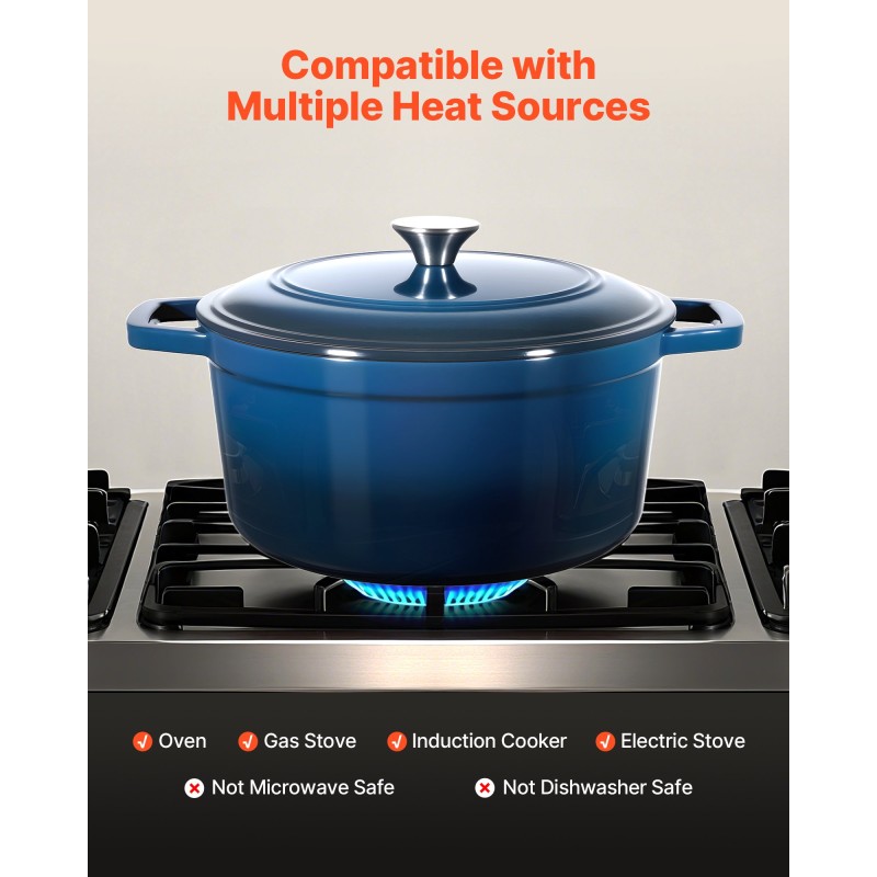 Valurautainen emaloitu pata 5,7 l uuninkestävä kansi mukana induktiolle sopiva