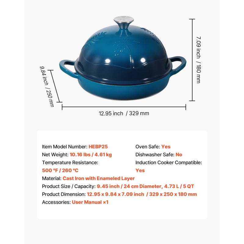 Valurautapata emaloitu 4,73 l leivontaan uuniin induktioliedelle