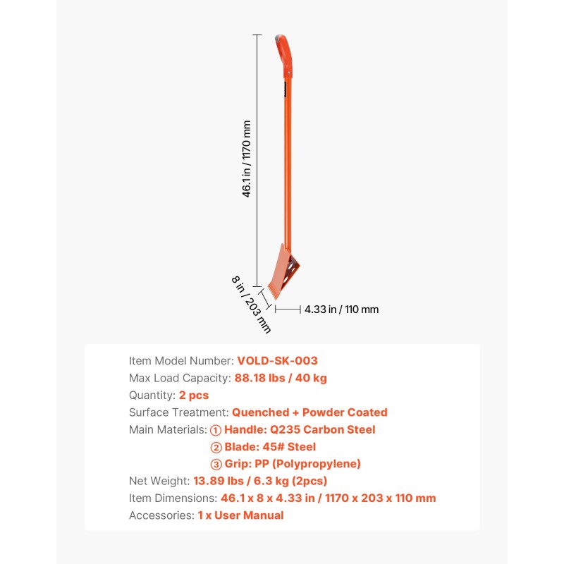 Kattotiilien poistotyökalu lämpökäsitelty teräs 1170 mm terä PP kahva 2 kpl