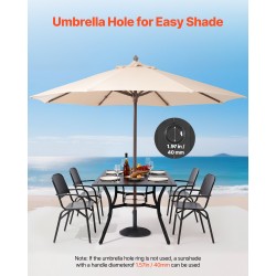 Hiiliteräksinen ulkoruokapöytä 150 cm 4–6 hengelle 38 mm varjoaukko