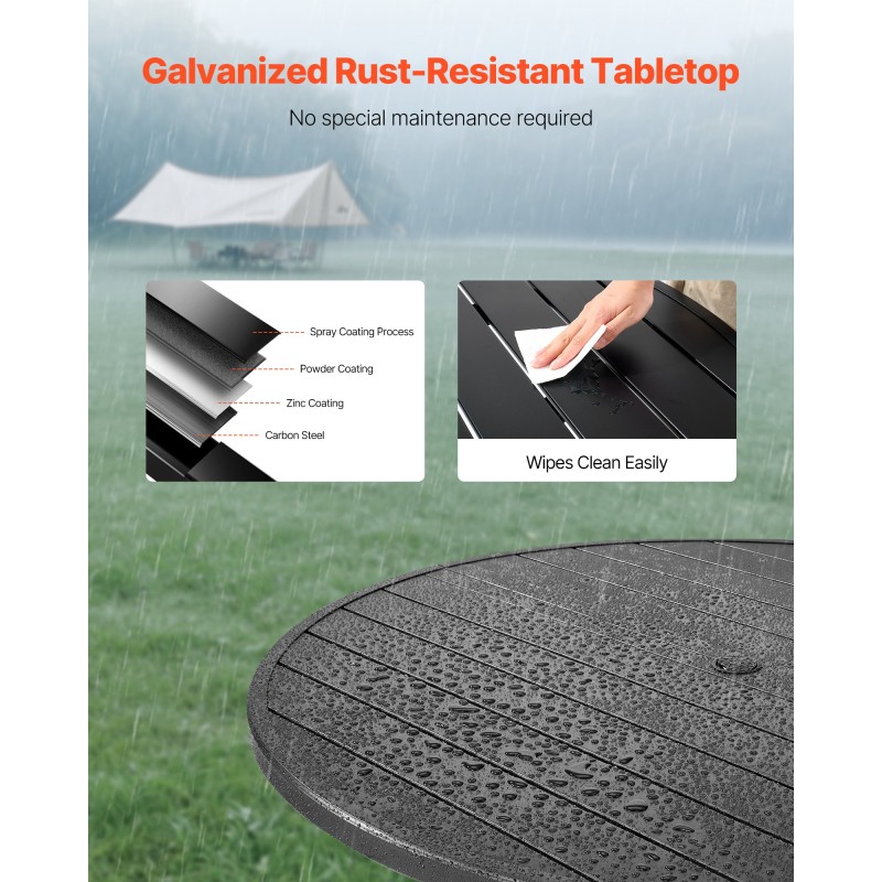 Pyöreä ulkoruokapöytä 120 cm hiiliteräs musta varjoaukko 38 mm