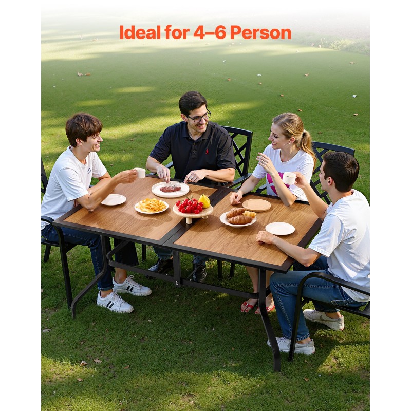 Suorakaiteen ulkoruokapöytä 150 cm jauhemaalattu hiiliteräsrunko DPC-levykansi 4–6 hengelle