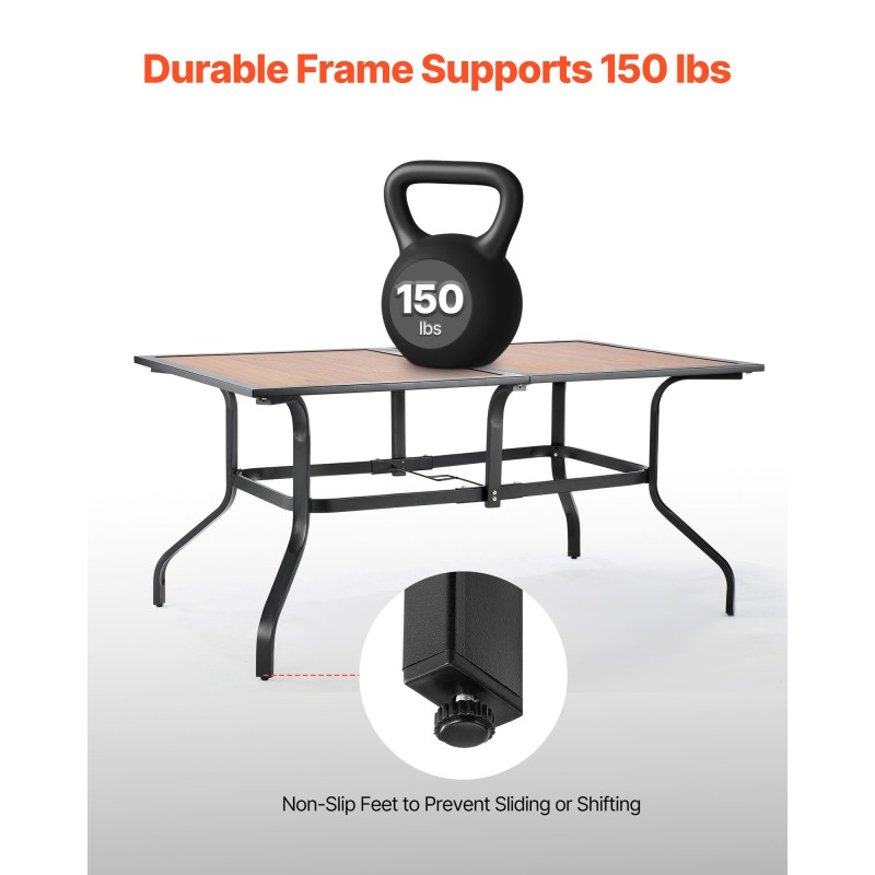 Suorakaiteen ulkoruokapöytä 150 cm jauhemaalattu hiiliteräsrunko DPC-levykansi 4–6 hengelle