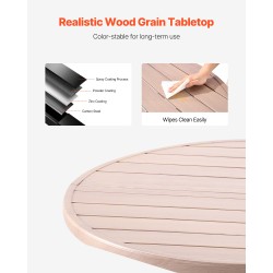 Teräspöytä pyöreä 103 cm jauhemaalattu sinkitty puukuviokansi 4 hengelle varjoreikä 38 mm