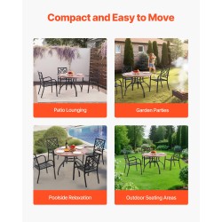 Teräspöytä pyöreä 103 cm jauhemaalattu sinkitty puukuviokansi 4 hengelle varjoreikä 38 mm