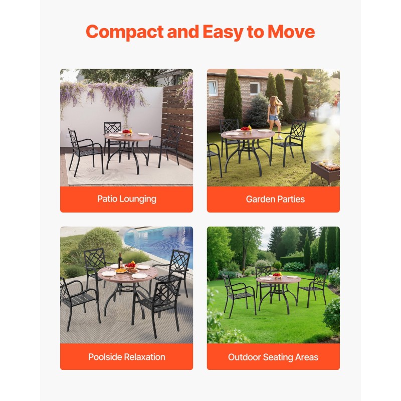 Teräspöytä pyöreä 103 cm jauhemaalattu sinkitty puukuviokansi 4 hengelle varjoreikä 38 mm