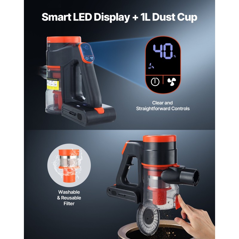 Johdoton varsi-imuri 250 W 40 kPa 2600 mAh akku kaksinkertainen suodatus