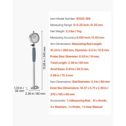 Mittasarja kellomittarilla ja sylinterimittarilla alumiinirunko 50,8–152,4 mm 0,03 mm tarkkuus