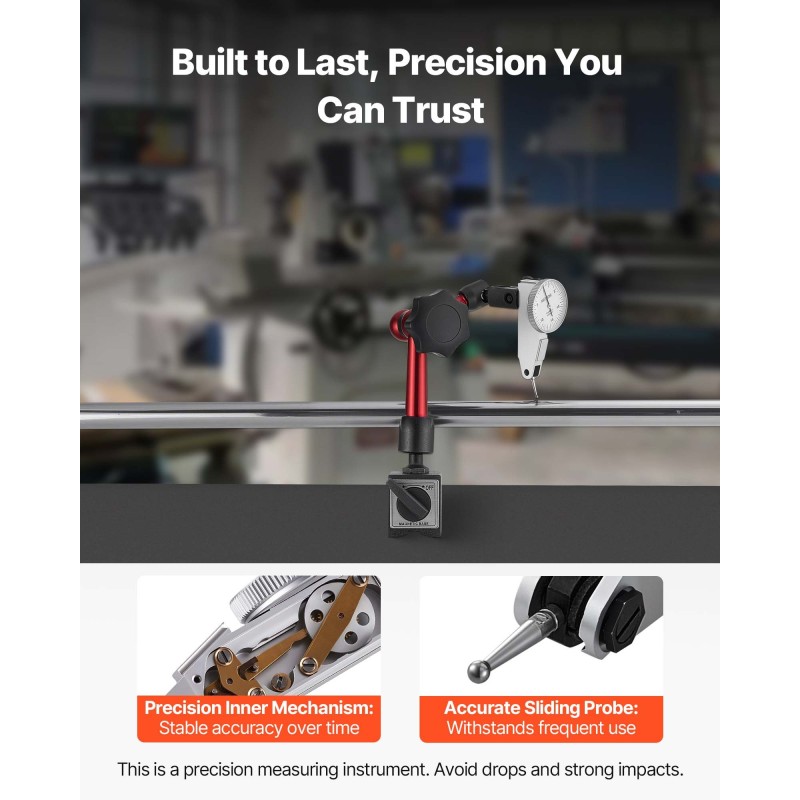 Kellomittari magneettijalustalla 0–0,76 mm 0,01 mm tarkkuus alumiinirunko ruostumaton mittatanko muovikotelo