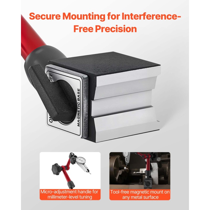 Kellomittari magneettijalustalla 0–0,76 mm 0,01 mm tarkkuus alumiinirunko ruostumaton mittatanko muovikotelo