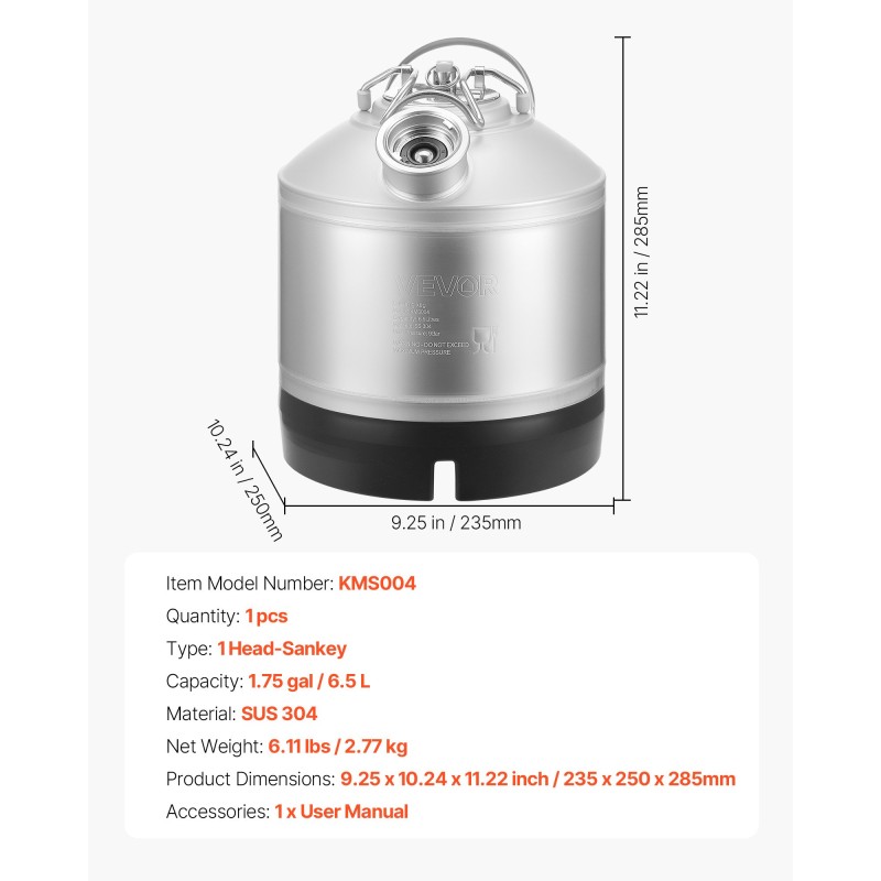 Puhdistustynnyri 6,5 l ruostumaton teräs olutlinjoille D-tyypin liittimellä