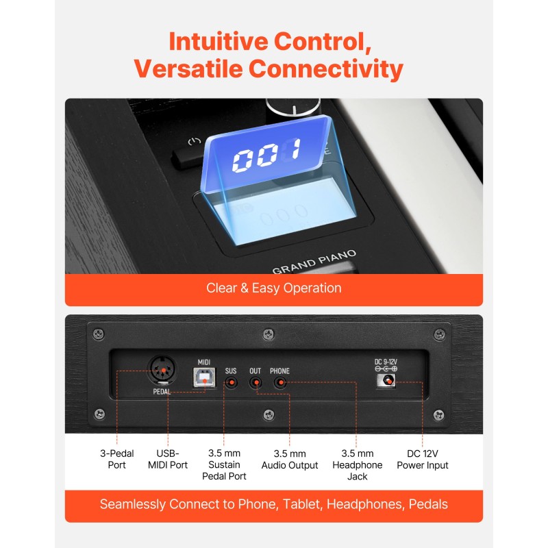 Digitaalinen piano 88 koskettimella täysin painotettu langaton MIDI-tuki