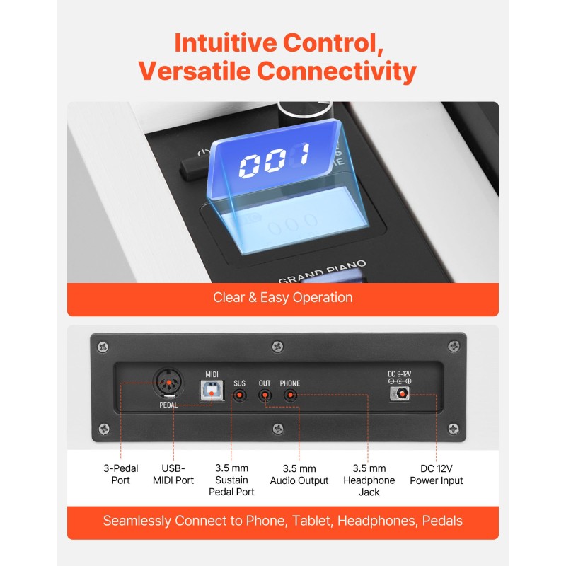 Digitaalipiano 88 täysin painotettua kosketinta 280 ääntä MIDI-tuki kolmipedaaliyksikkö
