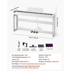 Digitaalipiano 88 täysin painotettua kosketinta 280 ääntä MIDI-tuki kolmipedaaliyksikkö