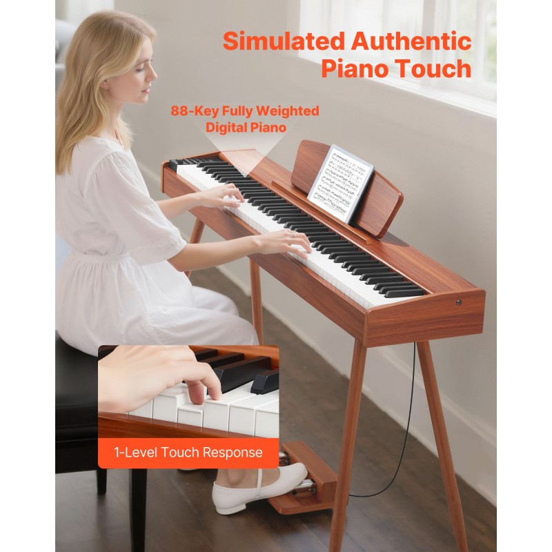 Digitaalipiano täysin painotettu 88-koskettiminen 280 ääntä langaton MIDI-tuki kaksoiskaiuttimet kolmoispoljin