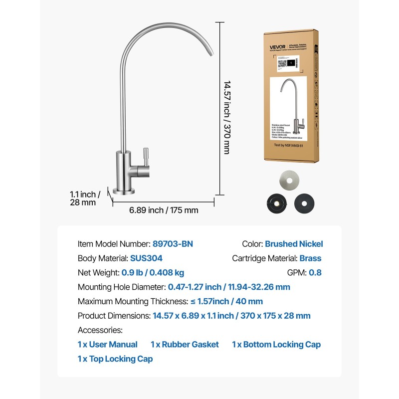 Juomavesihana lyijytön 304-ruostumaton teräs harjattu nikkeli 360 asteen kääntyvä