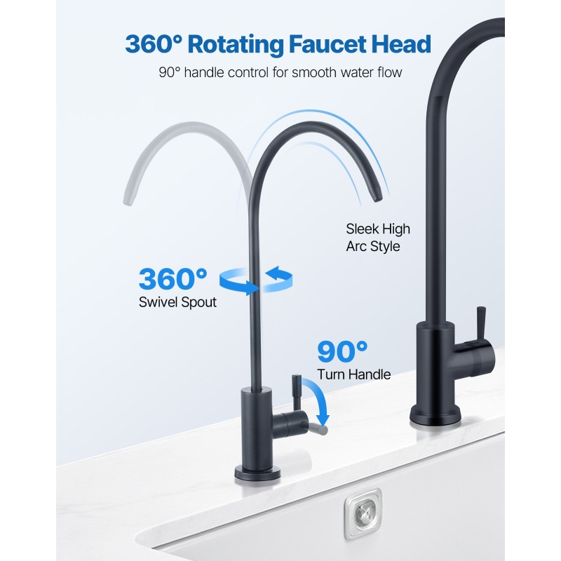 Juomavesihana ruostumatonta terästä lyijytön mattamusta kääntyvällä juoksuputkella käänteisosmoosille yhteensopiva